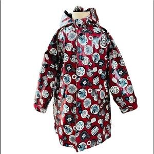READY FOR RAIN - Kids raincoat size 4T-deep red and blue with Rock ‘N Roll theme
